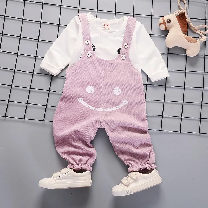 Autumn And Winter New Baby Kids Girls Sets Solid Color T-Shirt + Bib Pants Bodysuit Toddler Suit Clothes Outfit Top | Детская одежда и