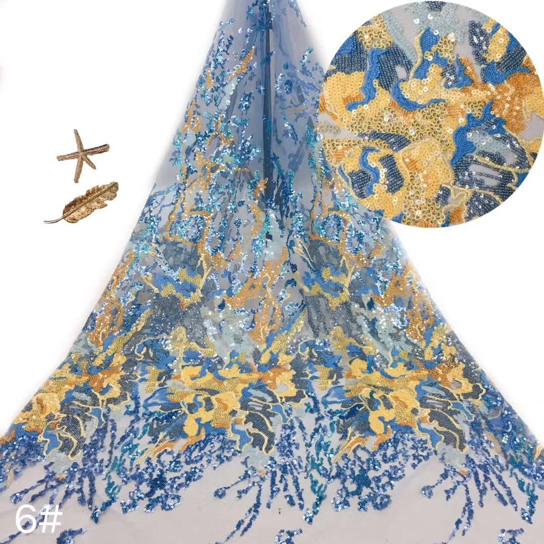 Высококачественная кружевная ткань многослойная вышивка блестками французская