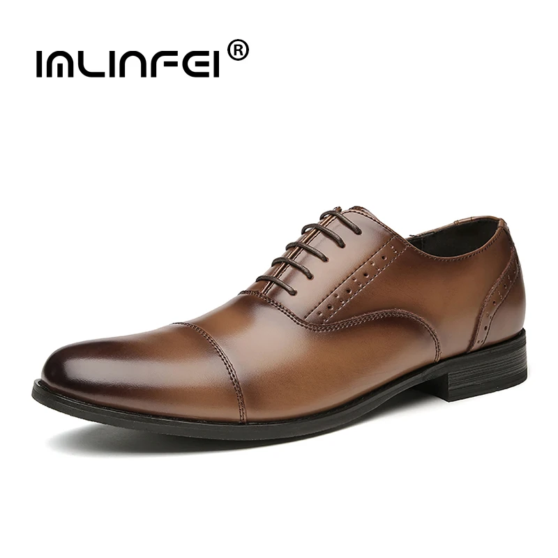 

IMLINFEI Oxford Mens Dress Shoes Formal Business Lace-up Leather Minimalist Shoes for Men