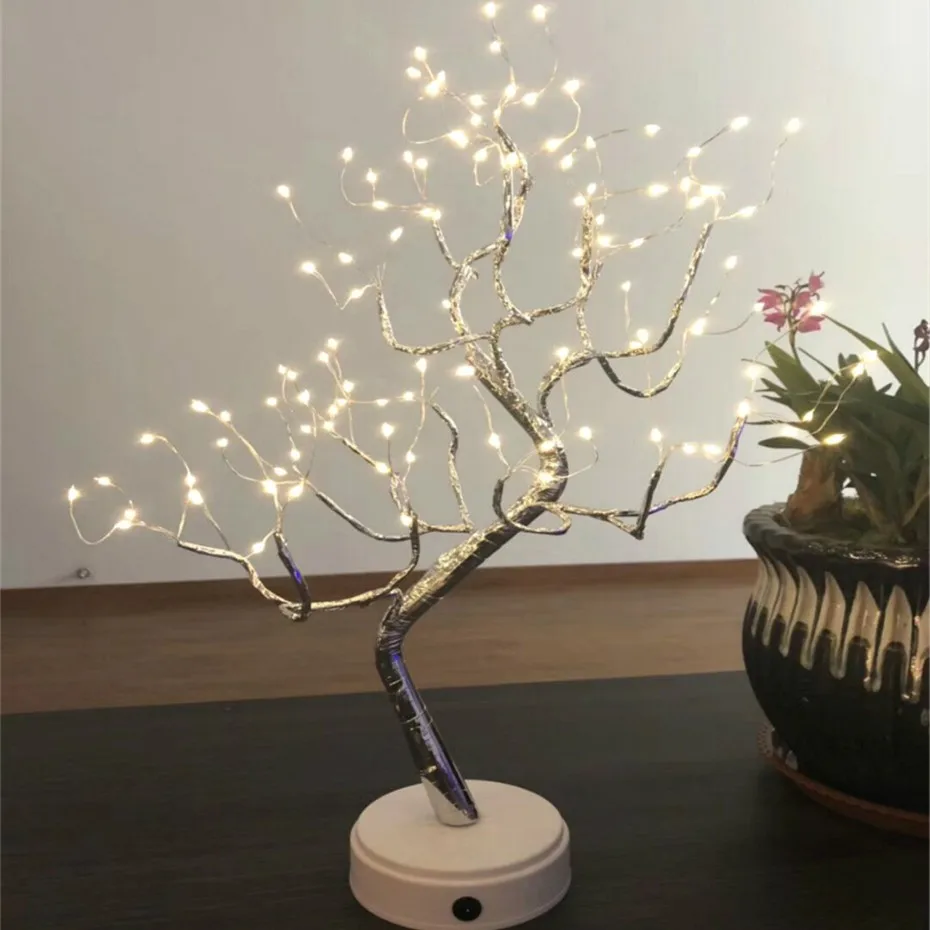 Warm white Бонсай освещенное дерево Настольный светодиодный светильник 108 светодиодный s медный провод сказочные огни USB и батарея питание домашний Декор Светильник в виде искусственного дерева - Цвет: Warm white