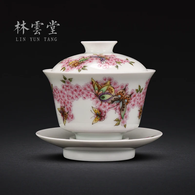 

Yuntang ручная роспись персиковая цветная эмалированная бабочка игра только три tureen jingdezhen керамическая чайная чашка кунфу вручную