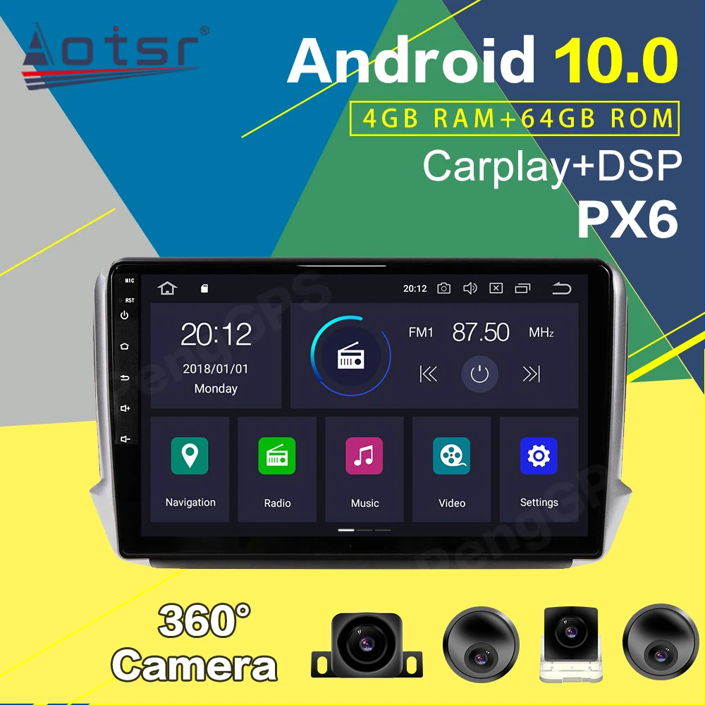 Android 10 0 64 Гб PX6 автомобильное радио GPS навигация для Peugeot 2008 208 2011 2019 мультимедийный