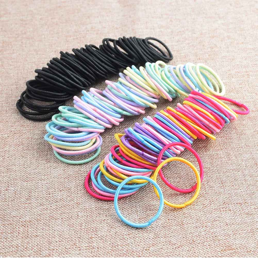 

New 100pc Girls Elastic Colors Nylon Hair Lot crease baby girl hair elastics ponytail holder hair bands bulk Hair Accessories