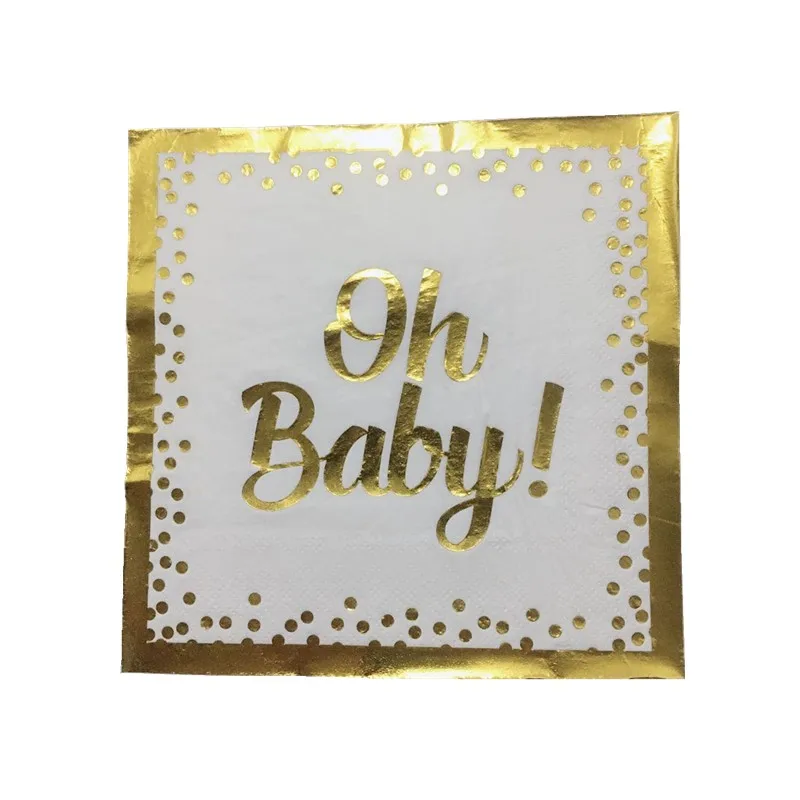 Золото одноразовая посуда с надписью Oh Baby бумажные тарелки для дня рождения
