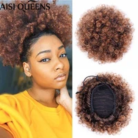 aisi queens synthetic puff afro short kinky curly chignon hair extension bun drawstring ponytail wrap hairpiece fake