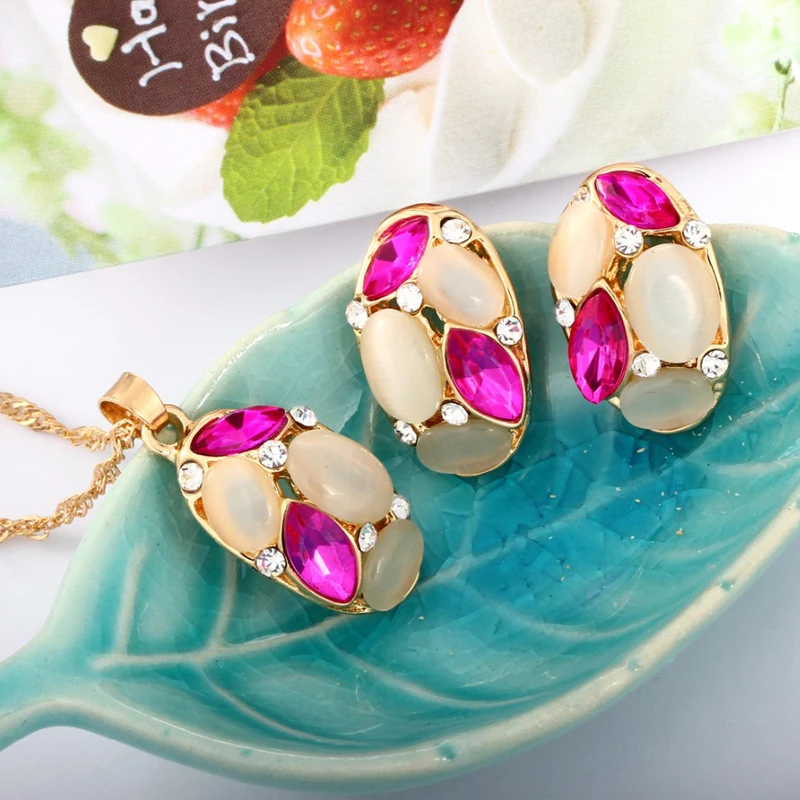 Овальный дизайн прозрачный зеленый синий Хрустальная подвеска ожерелье серьги