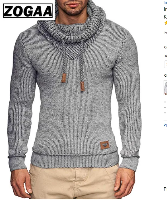ZOGAA мужской свитер 2019 брендовый однотонный с длинным рукавом и капюшоном модный