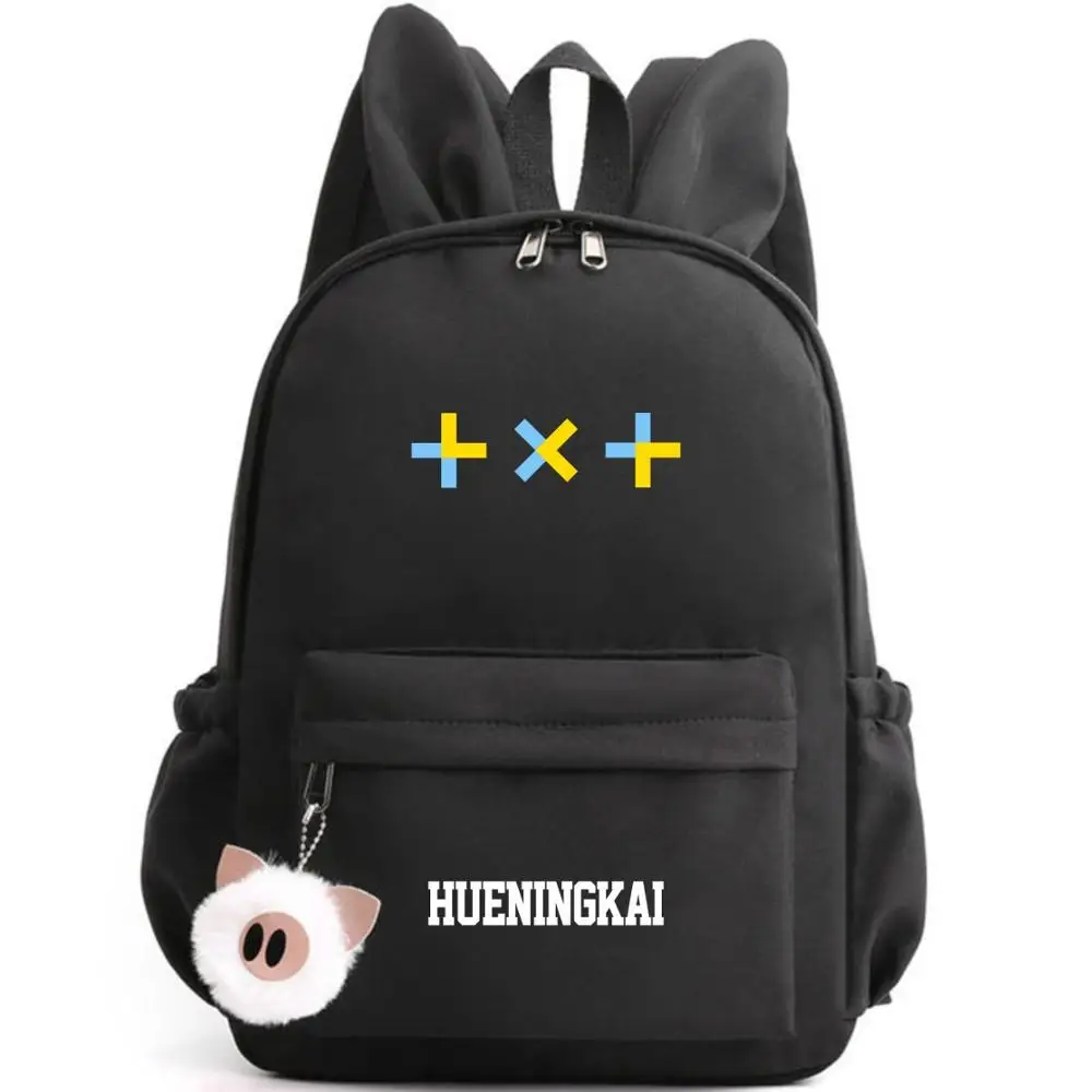 HUENINGKAI BLACK Kpop Group TXT Tomorrow X Together Women Cute Backpack Nylon School Bags for Teenage Girls Pink Bookbag Kawaii Small Bagpack - Цвет: HUENINGKAI BLACK