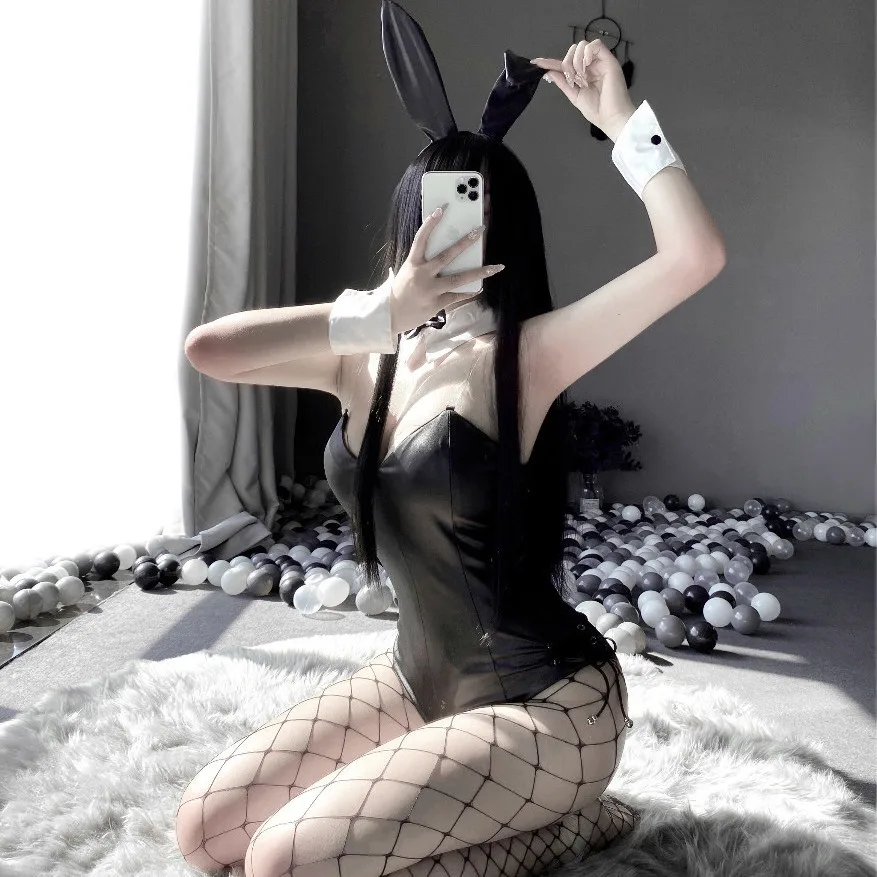 

Anime Rabbit Girl Bodysuit Cosplay Bunny Costume Erotic Outfit Sexy Lingerie PU Leather Wrapped Chest Sweet Gift for Girlfriend