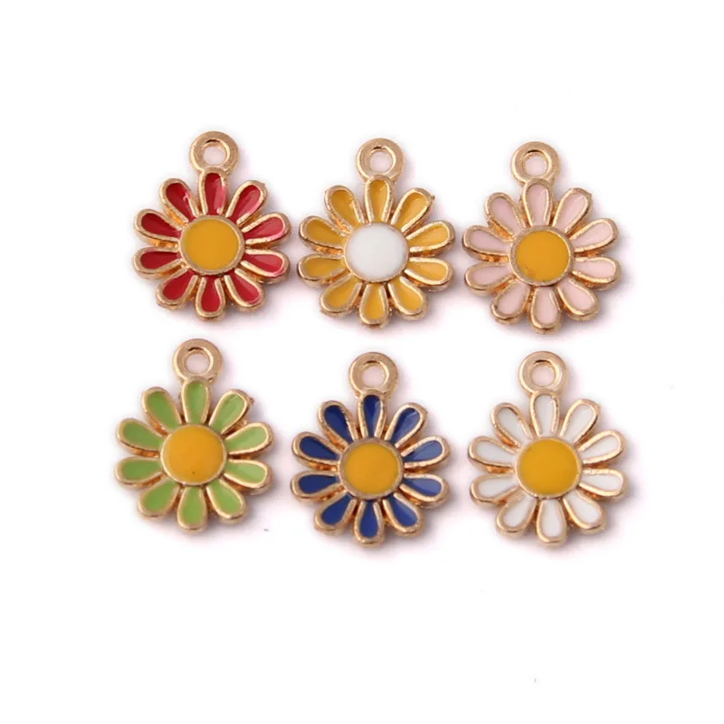 

Wholesale 100pcs 15*11mm Kawaii Enamel Daisy Flower Charms DIY Jewelry Findings Ornament Accessories Floral Earring Pendants