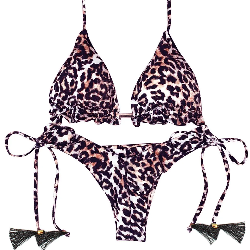 

Sexy Brazilian Bikini Set 2021 Leopard Print Swimsuit Women Bandeau Swimwear Female Hollow Out Bathing Suit Micro 2 Piece Suit