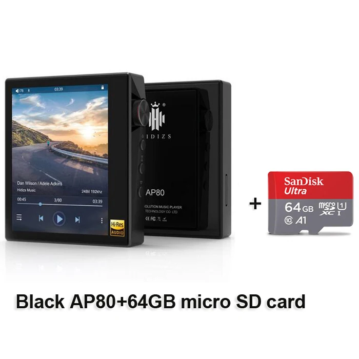 Hidizs AP80 Hi-Res ES9218P Ультрапортативный Bluetooth HIFI музыкальный mp3-плеер LDAC USB DAC DSD 64/128 FALC DAP - Цвет: Black with 64G card