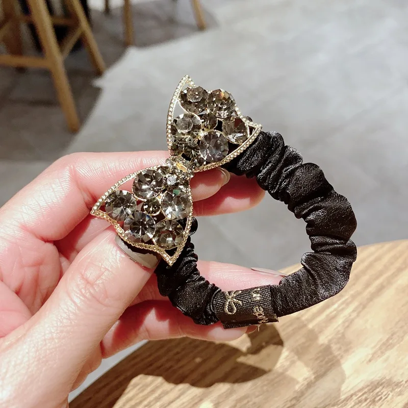 

Women Fashion Rhinestone Bowknot Hair Ties 2021 Lady Retro Head Rope Ponytail Hair Rubber Bands