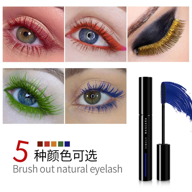 

Color mascara, plump and thick, extend curling without smudging, colorful waterproof mascara 5 colors
