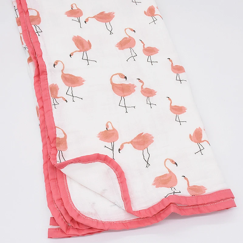 Flamingo 120x120 см Пеленальное Одеяло для новорожденных, 4 слоя муслинового хлопка, детское одеяло с цветочным принтом, детское одеяло для фотосессии - Цвет: Flamingo