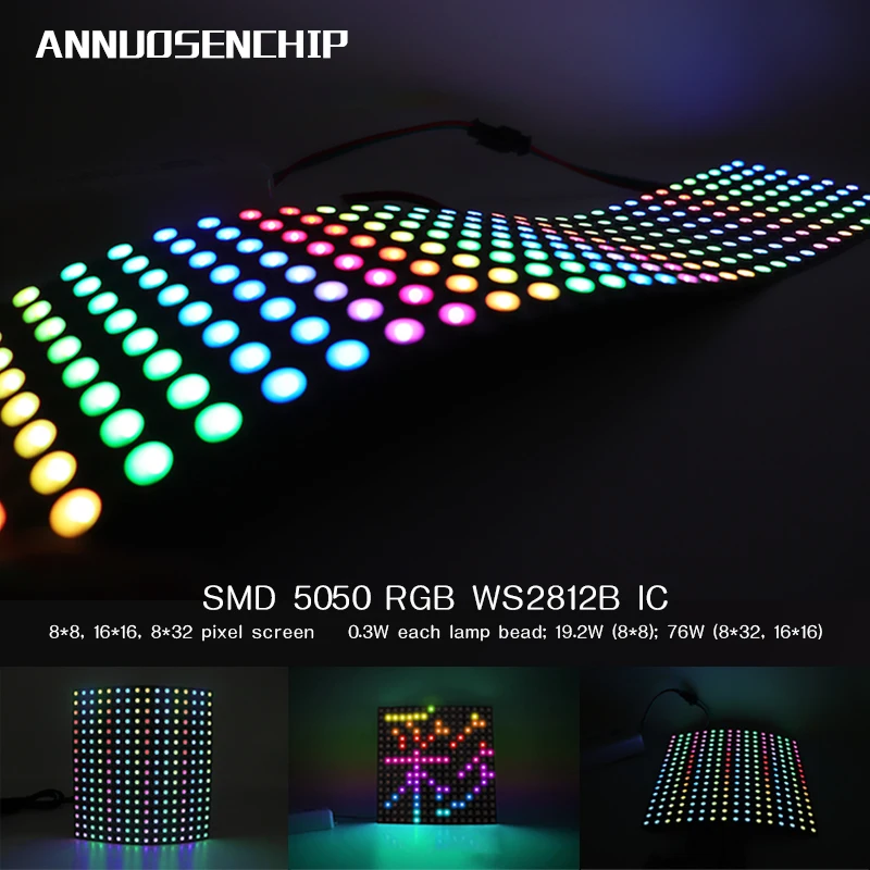 DC5V 8*8 16*16 8*32 Пиксели WS2812 Гибкий цифровой светодиодный запрограммирован Панель