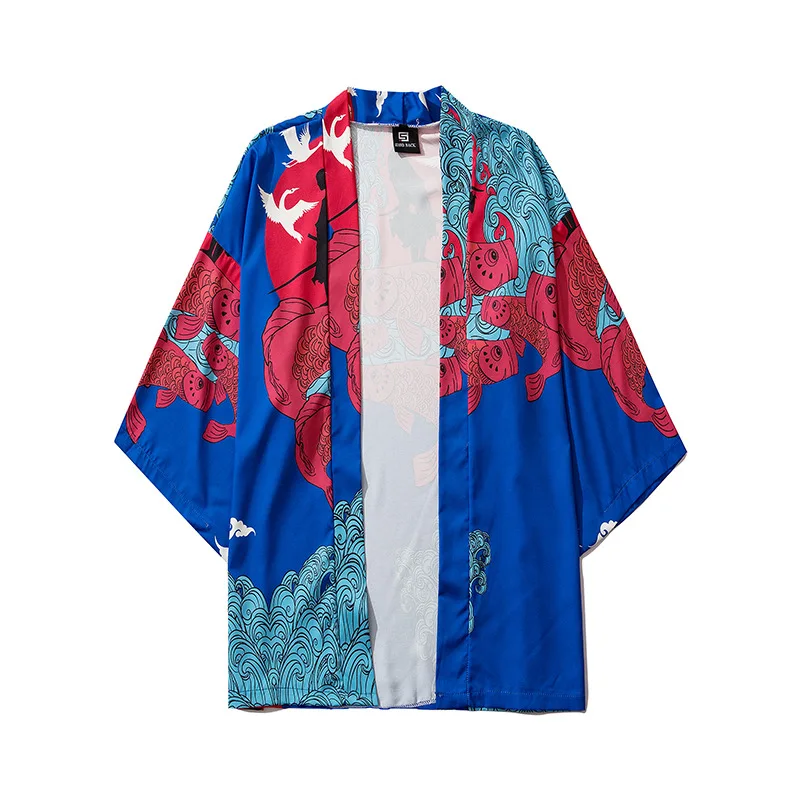 

Harajuku Kimono Cardigan Japanese 2020 Koi Fish Printed Outerwear Blouse Mens Cardigan Women Loose Jacket Yukata Coat Tops