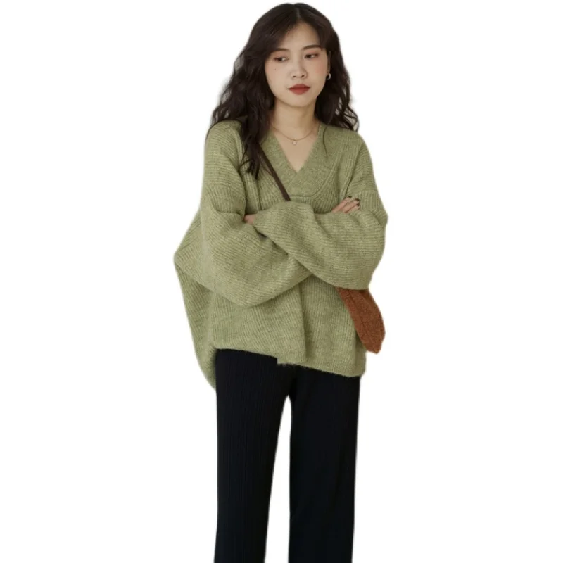 Вязаная Женская осенне-зимняя одежда французский Свободный пуловер свободного