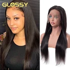 Глянцевые прямые парики из натуральных волос на полной сетке, бразильские необработанные волосы Реми для чернокожих женщин, фронтальный прозрачный парик Full HD