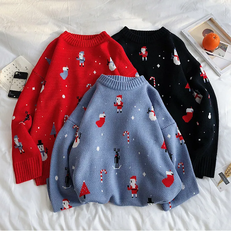 Рождественский красный свитер 2020 Женский хлопковый пуловер в Корейском стиле