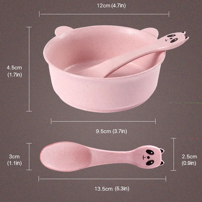 

Baby Feeding Food Tableware Cartoon Panda Kids Dishes Wheat Straw Baby Eating Dinnerware Set Anti-hot Baby Training Bowl Spoon