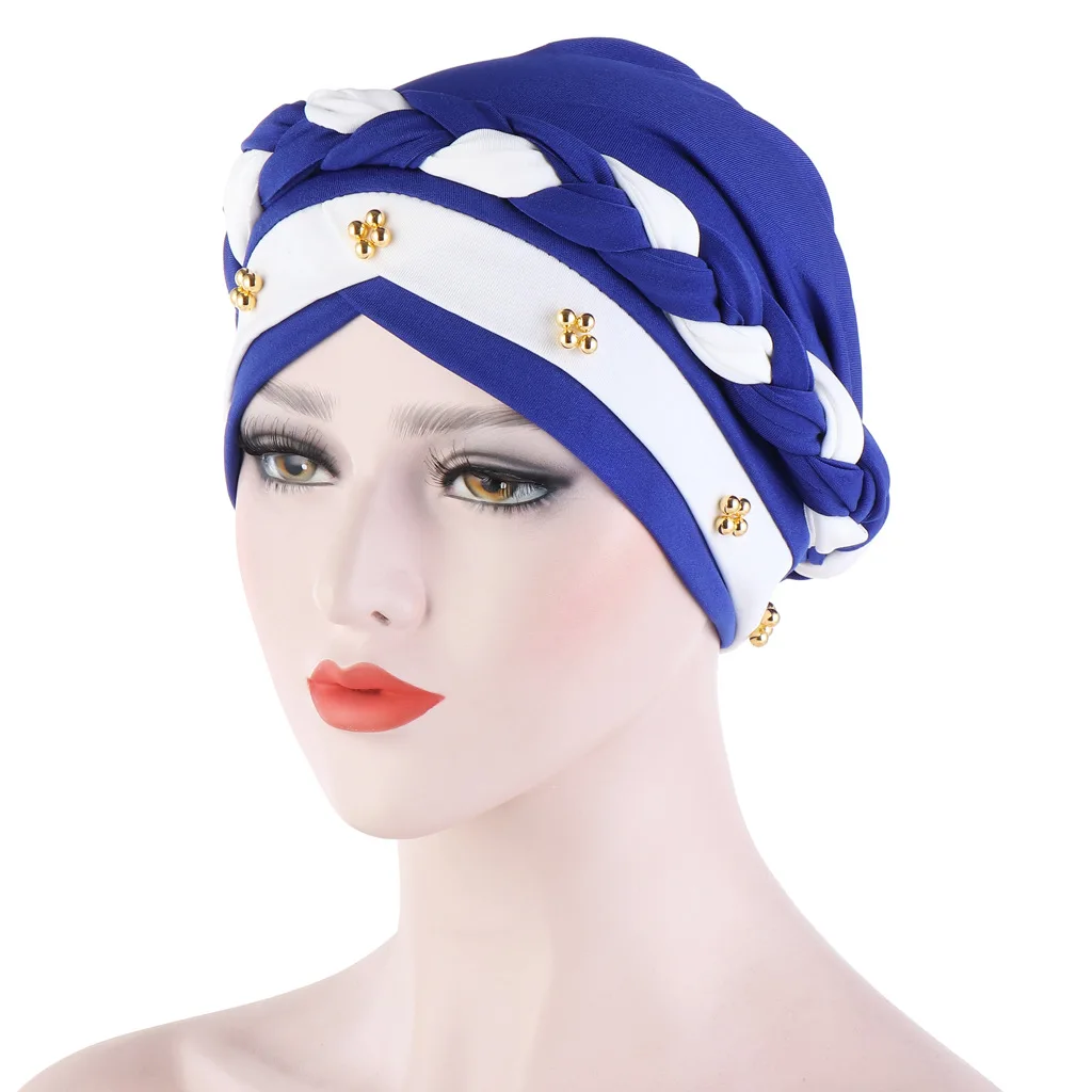 

Muslim Braided Cotton Jersey Indian Hat New Women Elastic Turban Hijab Islamic Chemo Cap Ladies Stretch Head Wrap Head Scarf