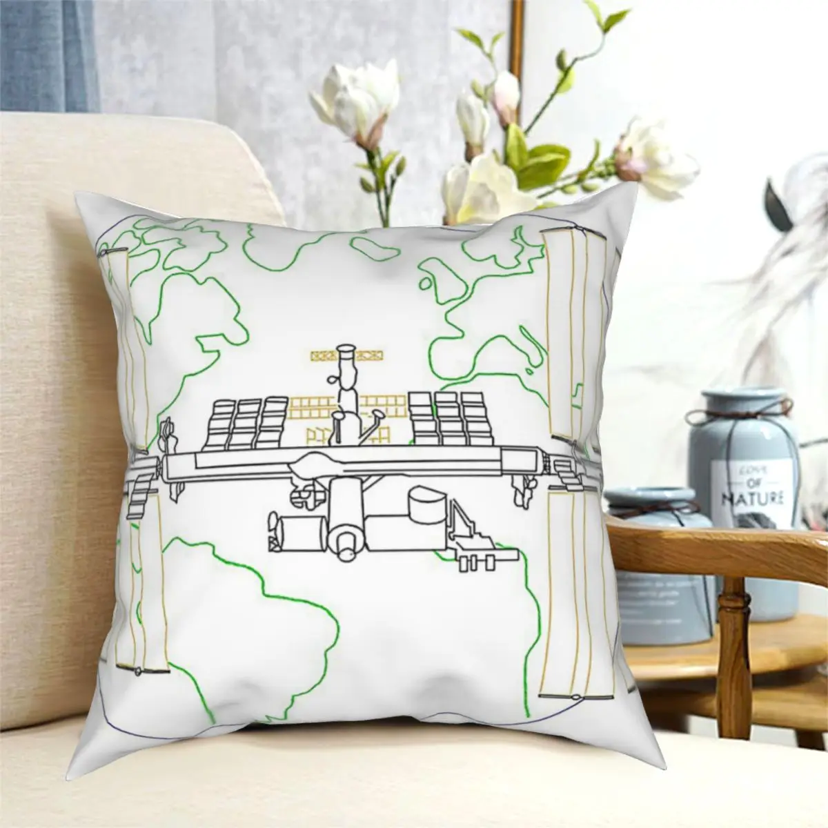 

International Space Station Throw Pillow Cushion Cover Decorative Pillowcases Case Home Sofa Cushions 40x40,45x45cm(Double Sides