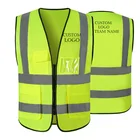 Светоотражающий жилет на заказ яркий неоновый цвет с 2-дюймовыми светоотражающими полосками-оранжевая отделка-молния спереди Средний Размер Бесплатно