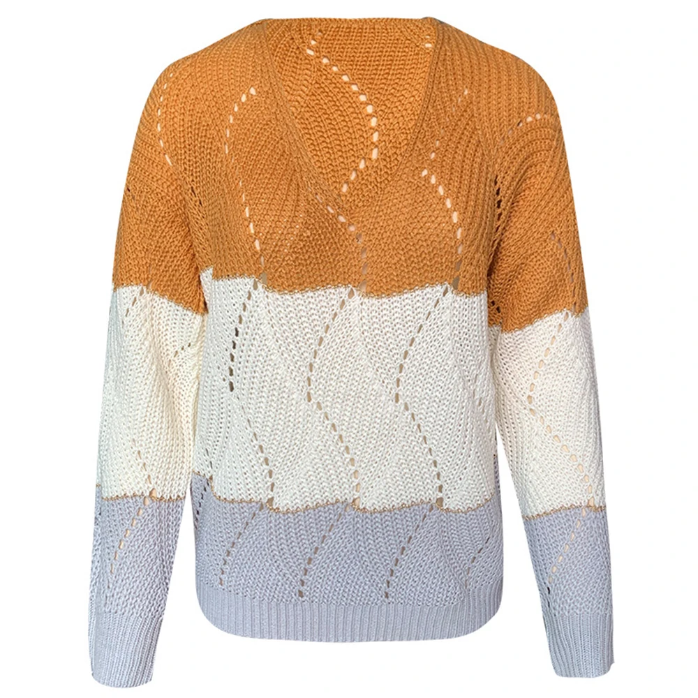 

Diiwii Women Sweaters Hollow Out Design See V-Neck Long Sleeve Solid Color Casual Loose Knitted Top Fashion Autumn Winter Jacket