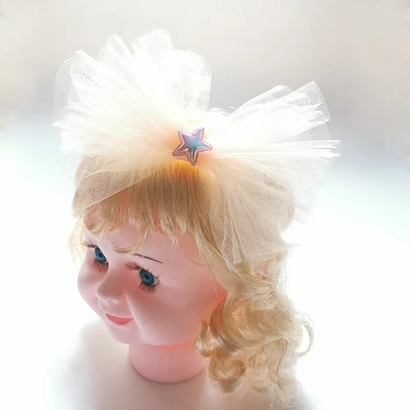 

6" Fluffy Tulle Bow Hairpins Hair Accessories for Girls Princess Large Hair Bow Star Sequins Mesh Lace Hair Clips for Children