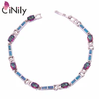 cinily created rainbow fire opal mystic stone silver plated wholesale for women jewelry gift chain bracelet 7 78 os439