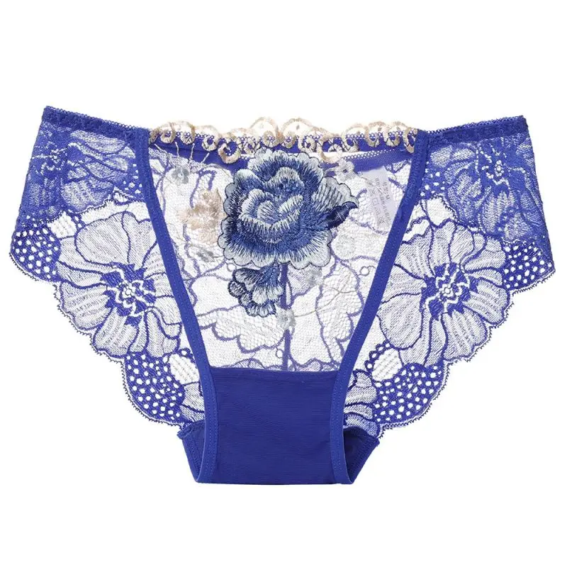 Dark Blue Женский сексуальный бесшовный треугольник трусы Цветочные трусики с узорами плюс размер ультра-тонкое прозрачное кружевное нижнее белье Новое поступление a - Цвет: Dark Blue