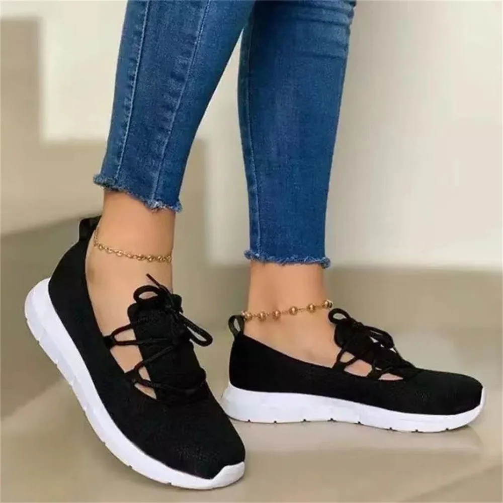 

Women Comfy Sneakers New Fashion Knit Fabric Ladies Breathable Lace Up Casual Shoes Summer Soft Bottom Sports Shoes Deodorant