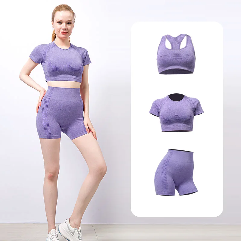 

Летний женский костюм для фитнеса и йоги, спортивная одежда, комплект из 3 предметов для тренировок, комплект для фитнеса в горошек, бесшовны...