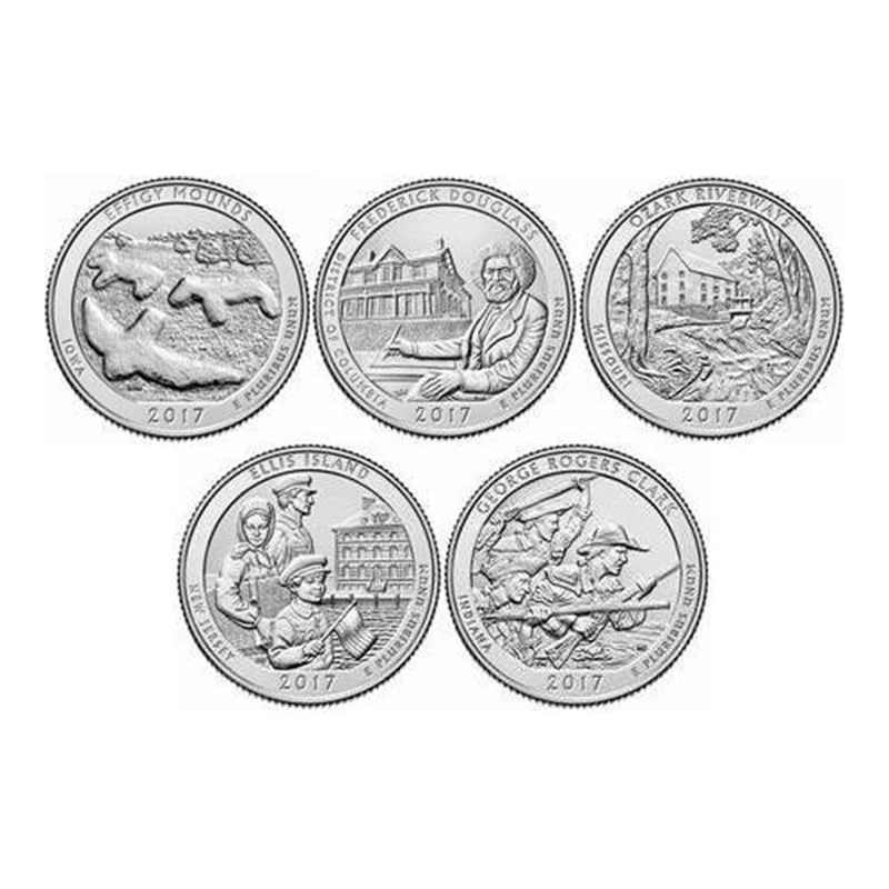 Набор из 5 шт. 2017 монеты в стиле национального парка 25 центов США оригинальные