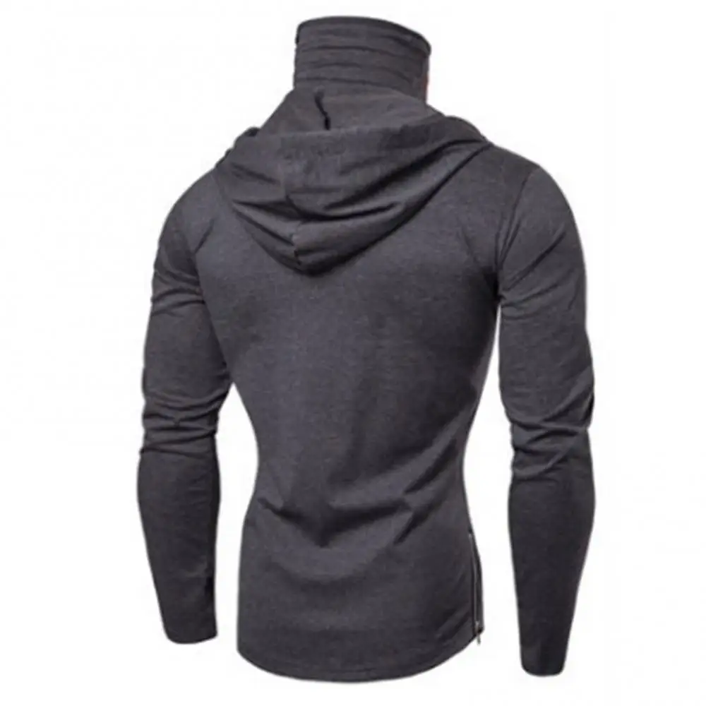 60%HOTMen's Autumn Leisure Gym Thin Long Sleeve Hoodie Face Mask Pure Color Sweatshirt Men's Top