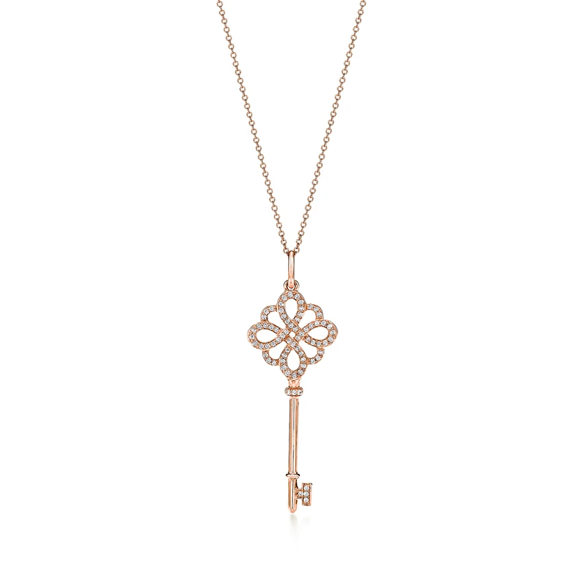 

Classic light luxury fashion zircon bow type key pendant necklace