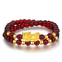feng shui golden pixiu natural stone garnet beads bracelet lucky wealth charms gift women boho bangle jewelry bracelets anime