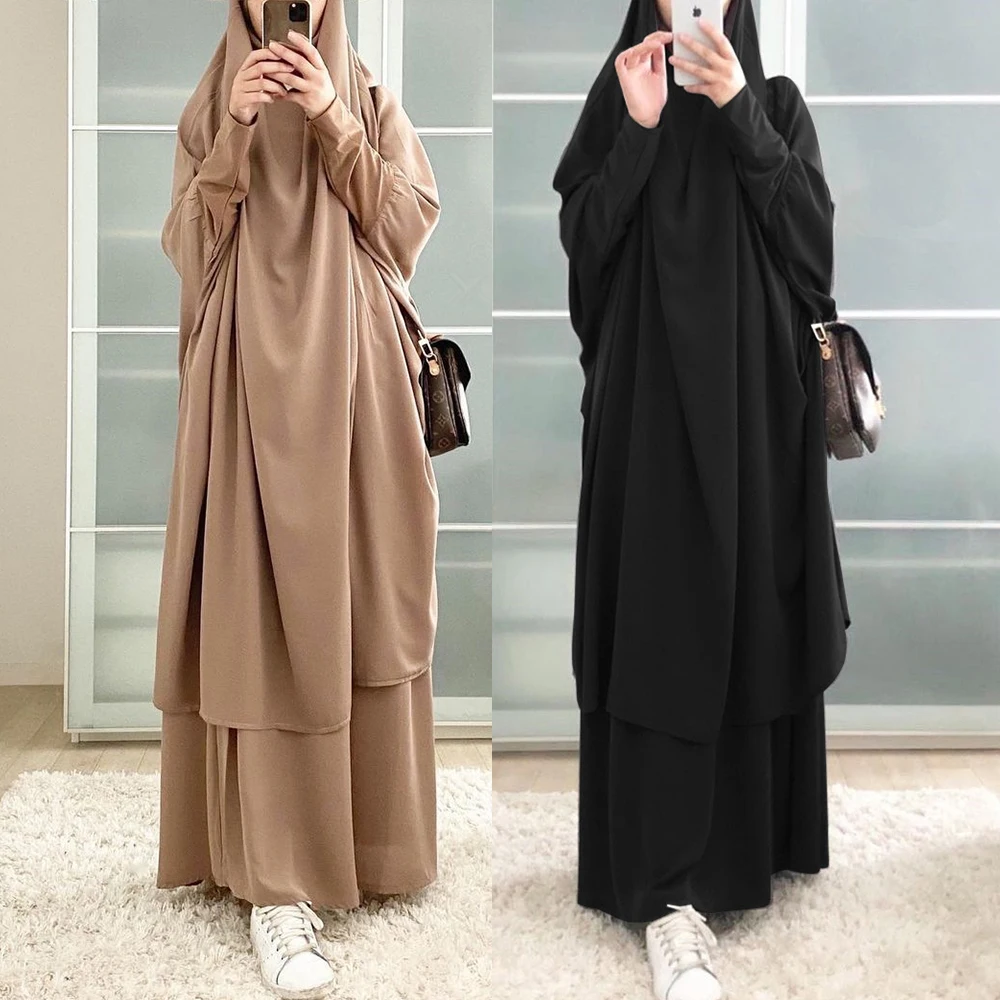 Платье с капюшоном на ИД мусульманский женский хиджаб, наряд для молитв, длинное платье в стиле химар, Рамадан, юбка, наборы, мусульманская о...
