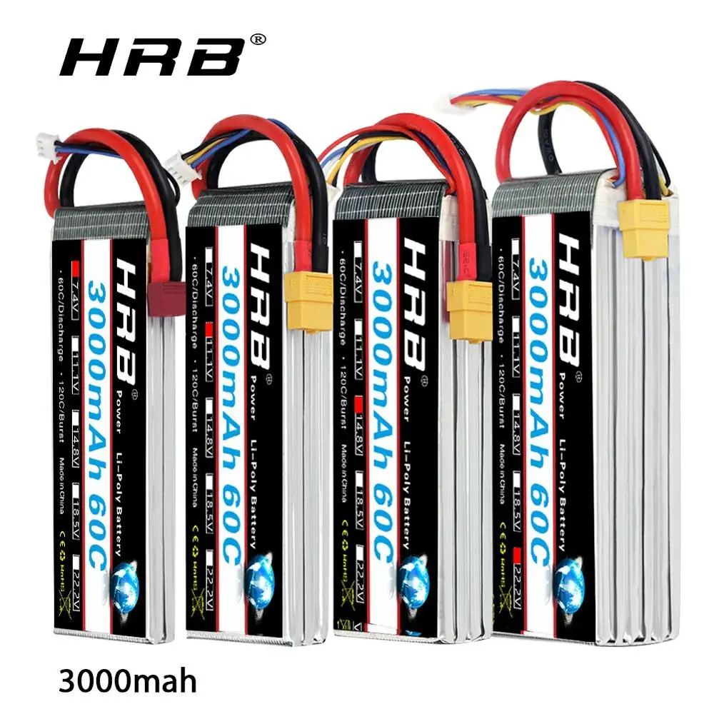 

Аккумулятор HRB Lipo 2s 3s 4s 6S 3000mah 11,1 v 14,8 v 22,2 v lipo 60C для радиоуправляемой машины, лодки, самолета 450 500x 550E 600, вертолета, дрона, лодки