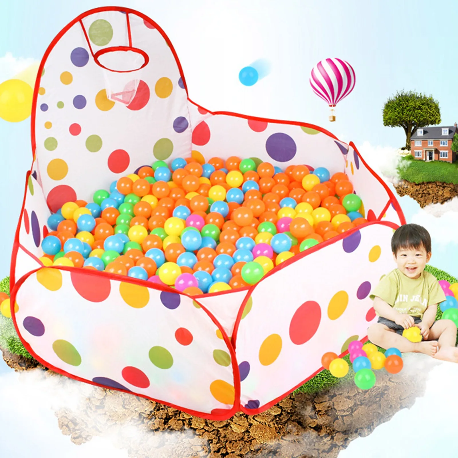 

1.5M Children's indoor play tent PortableFun Playhouse ball pit pool fence and basketball hoop outdoor toddler toys игѬђки 40*