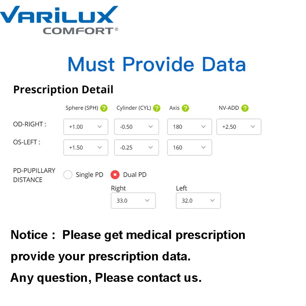 Varilux комфортные прогрессивные линзы 1 56 59 60 (добавить + 0 75 ~ 3 50) фотохромные