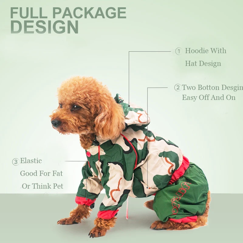 Эластичный нагрудный Камуфляжный дождевик для собак Зеленый XS XXL