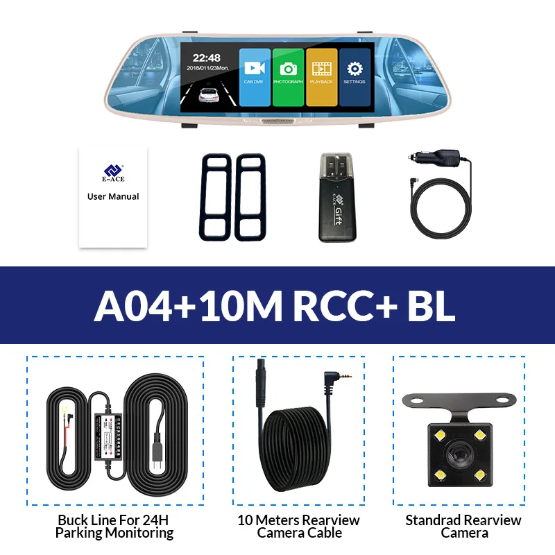 E-ACE Автомобильная dvr камера FHD 1080P 7,0 дюймов сенсорный зеркальный видеорегистратор двойной объектив с камерой заднего вида авто регистратор видеорегистратор