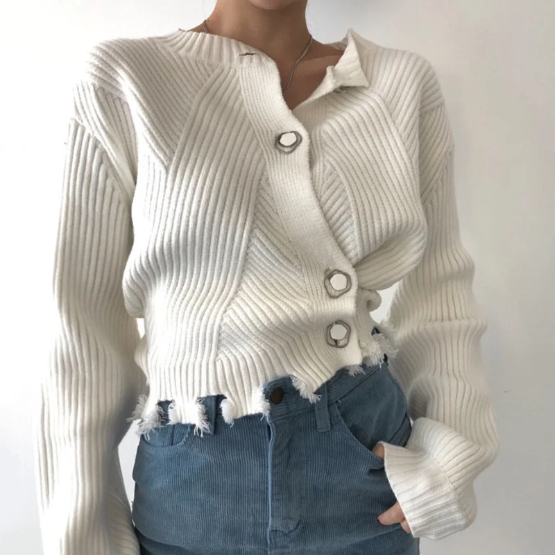 

Oversized Pullovers Korean Chic Sleeve Sweater Round Neck Chic Three Pit Strip Irregular Broken Edge Long Sleeve Sweater Women's