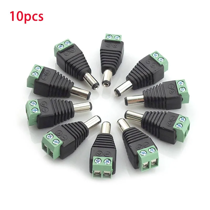 

10Pcs DC Male Plug Connector Adapter Power Supply For Video Camera CCTV Accessories LED strips light lamp 5.5x2.1mm J17