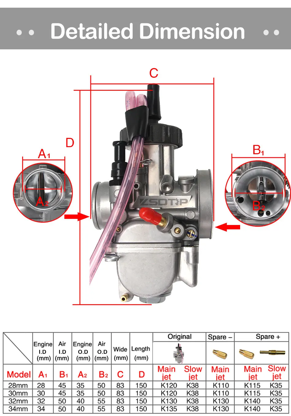 ZSDTRP PWK KEIHIN 28 30 32 34 мм карбюратор для мотоцикла ATV багги Quad Go Kart Dirt Pit Bike jet boat Fit on 2T 4T Moto