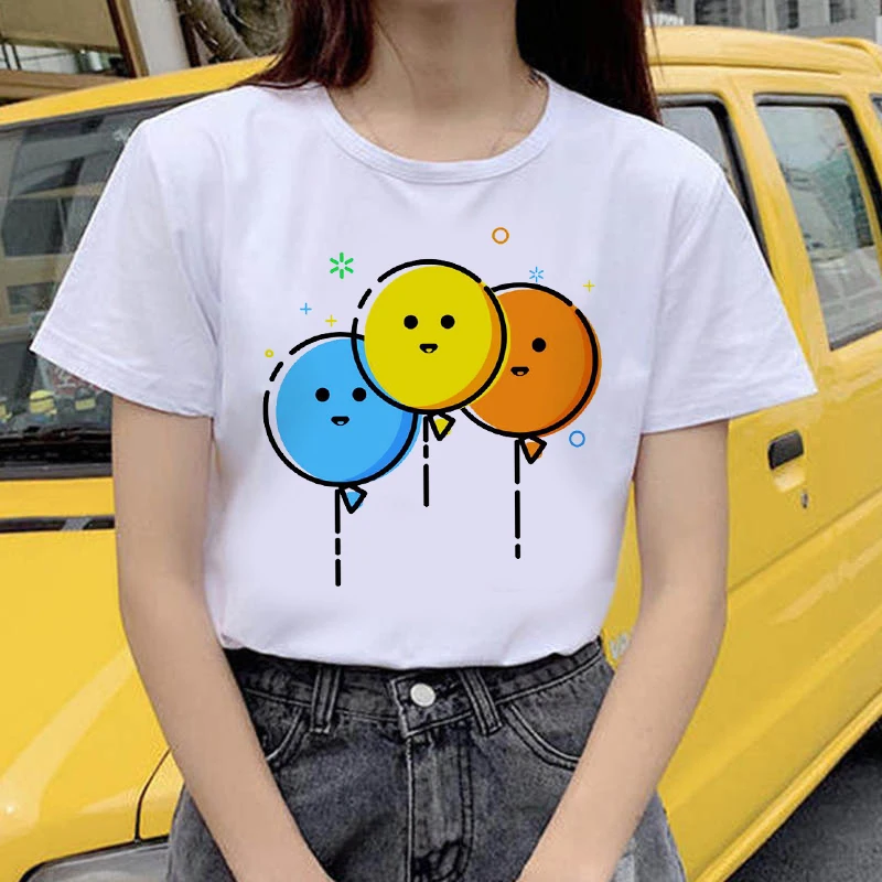 

Short Sleeve Funny T-Shirt Colorful Balloons Printed Top Tees Women T Shirt Harajuku Female ClothesSummer Fashion