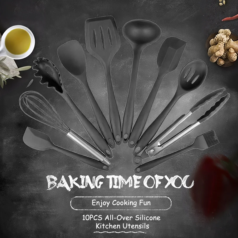 Kitchen Utensils Set 10Pcs Silicone Ware Non-stick Cooking Tools All Over Silica Gel Utensil |