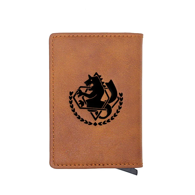 

Classic Fullmetal Alchemist Carve Card Holder Wallets Men Rfid Trifold Leather Slim Mini Small Money Bag Male Purses